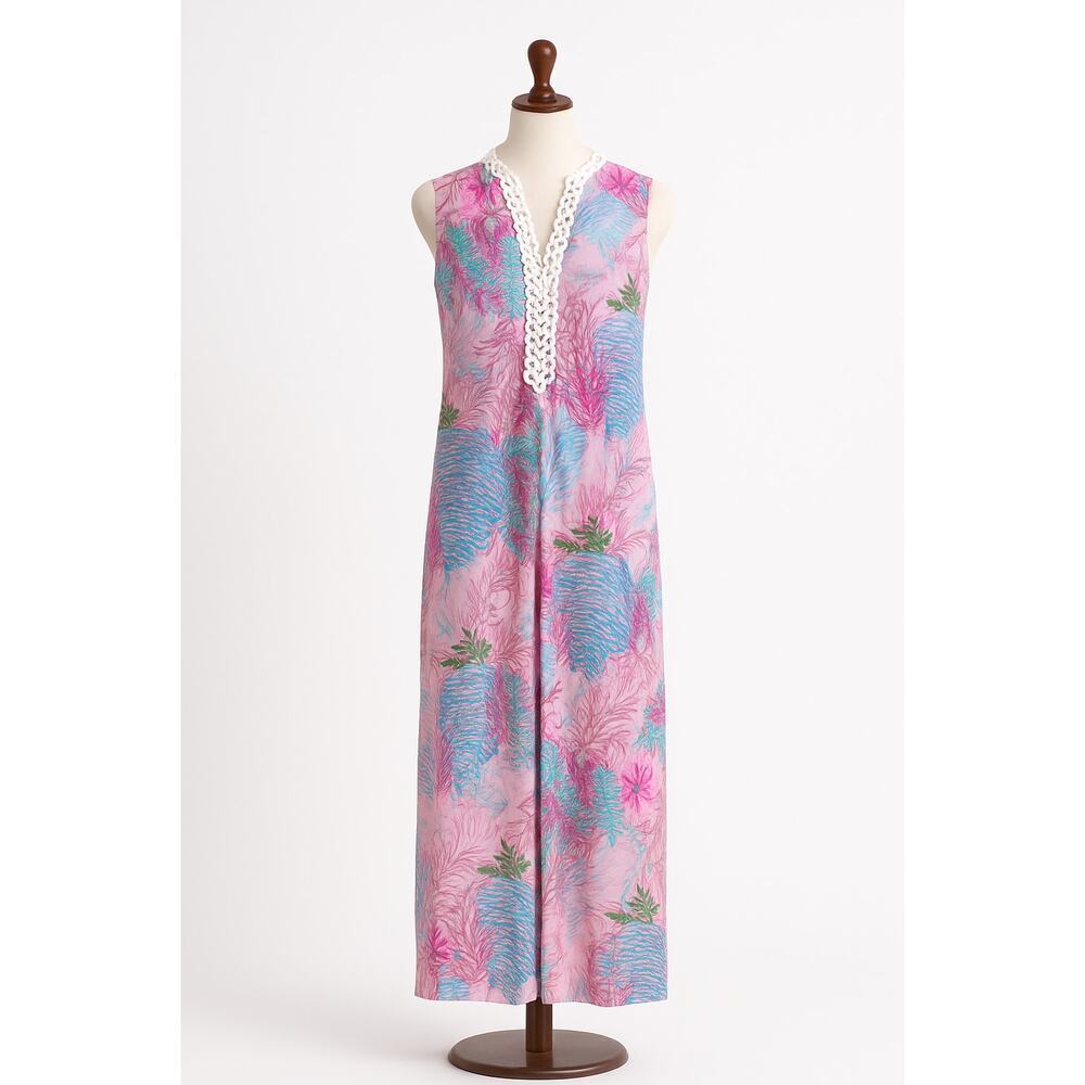 Pappagallo Pink Sea Life Print Maxi Dress Size 10 Resort Vacation Style New